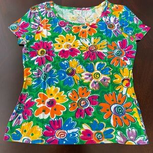 United Colors Of Benetton Made in Italy Size S Floral Cotton Fitted T-Shirt